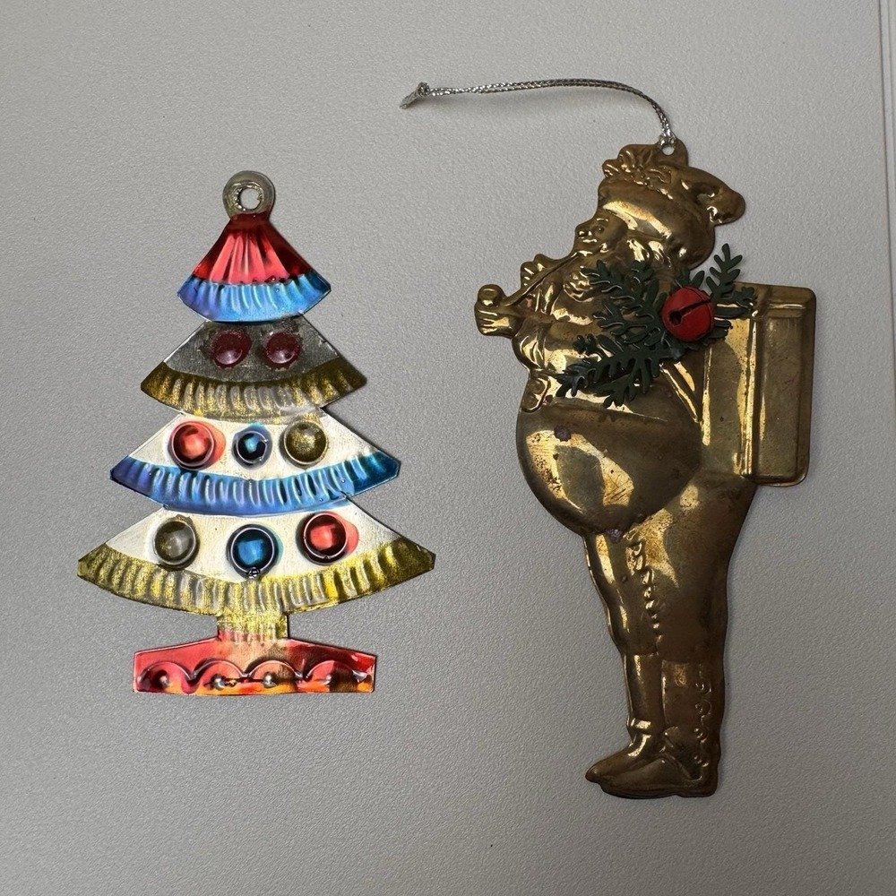Vintage Christmas Ornaments Lot Department 56 Santa Metal Tree Holiday Decor